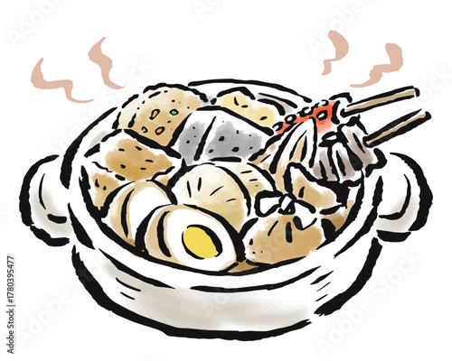 1人おでん鍋　筆タッチ手描きイラスト