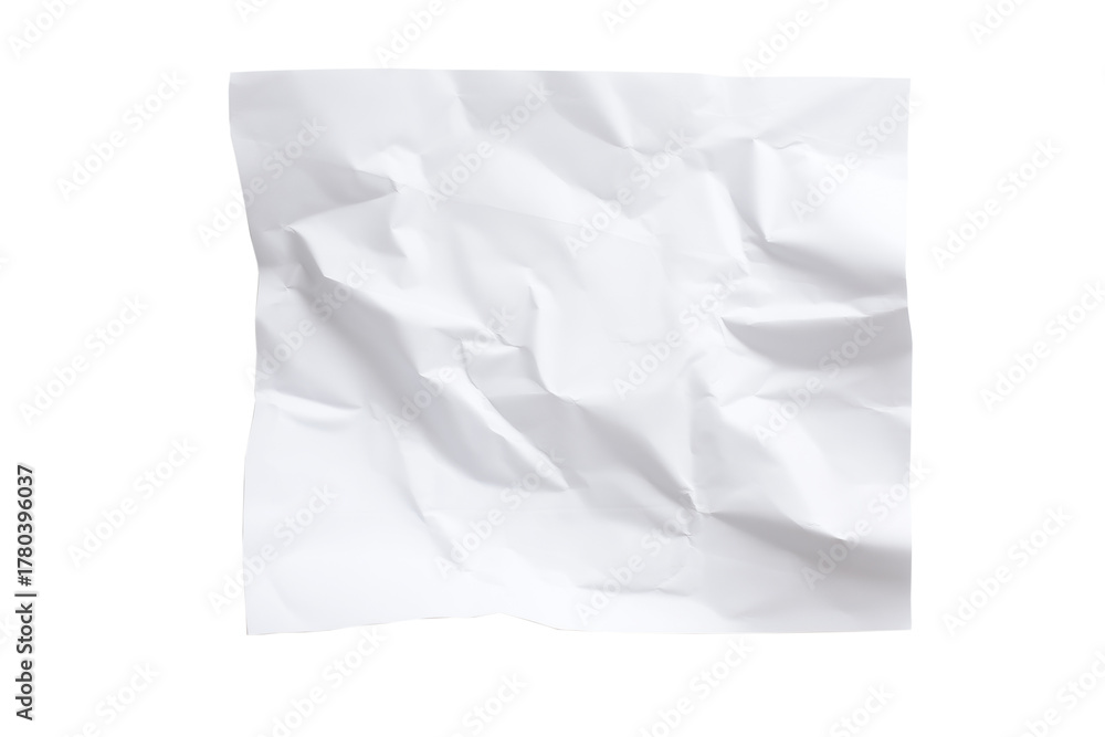 Obraz premium Crumpled white paper with multiple folds, textured and wrinkled surface suitable for artistic backgrounds or conceptual design projects.