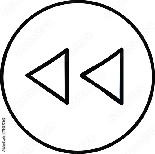 Hand drawn rewind button icon, a simple sketch style graphic element for user interface design and multimedia applications, symbolizing backward navigation
