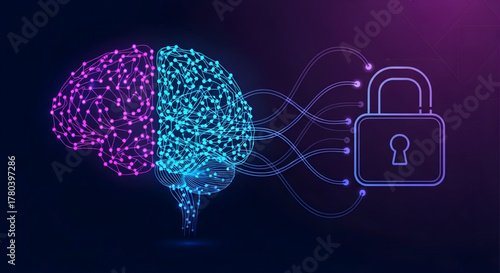 Artificial Intelligence and Cybersecurity Flat Vector Illustration
