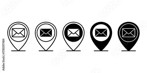 Mail Envelope Location Pin Black Icon Bundle for Contact and Map Interface