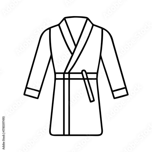 Simple line drawing of a bathrobe with a belt tied around it.