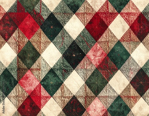 Retro Vintage Plaid Pattern Red Green White Checkered Design Traditional Lumberjack Print Classic Tartan Background Textured Fabric Surface Textile Art