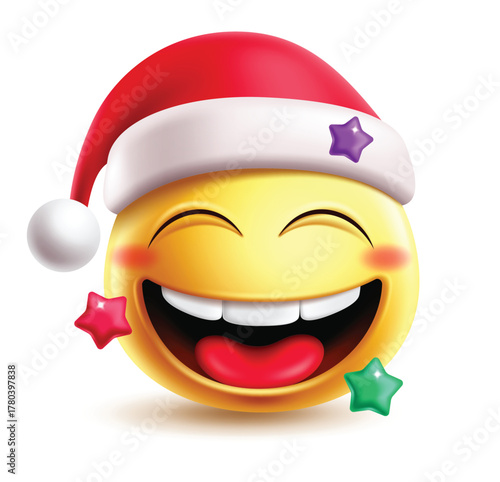 Santa Claus emoji Christmas clip art design. Christmas Santa emojis character clip art wearing red hat with happy and smiling facial expression vector illustration Christmas emoticons.
