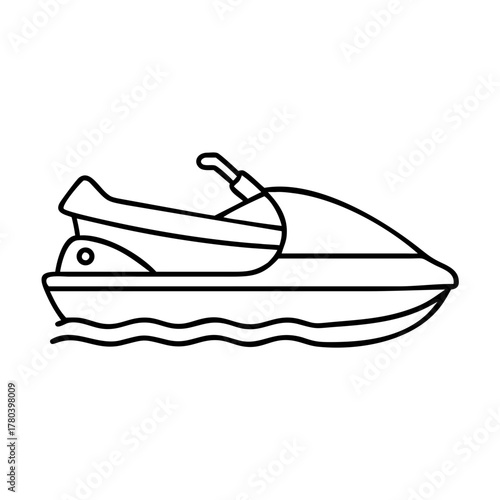 Jet ski line art drawing on water waves