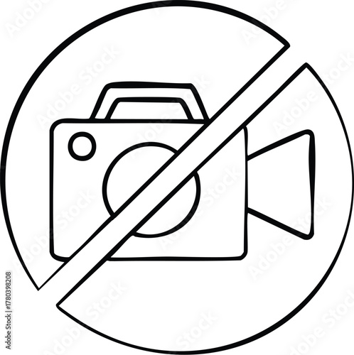 Illustration of a camera icon with a prohibition symbol, indicating no photography allowed