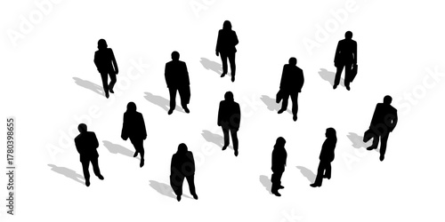CAD Drawings. Top view of silhouette teacher standing or walking isolated on white background. Vector illustration.