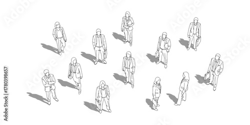 CAD Drawings. Top view of teacher standing or walking isolated on white background. Vector illustration.