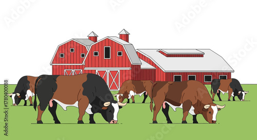 Cattle grazing peacefully in a lush green pasture.