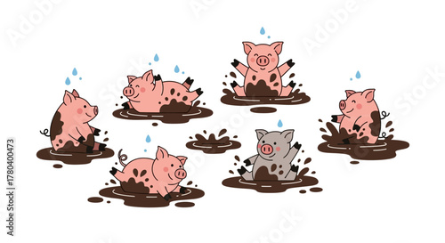 Playful Pigs Enjoying a Mud Bath Together.