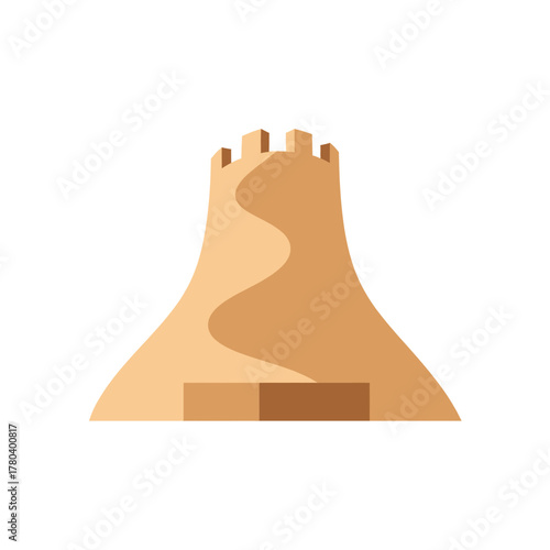 Stylized vector illustration of a sandcastle with a wavy path and crenellated top on a white background.