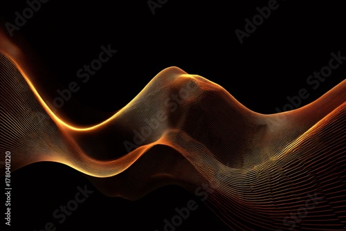 Rendered abstract glowing warm colored lines creating a textured 3d illusion of waves or flowing digital data
