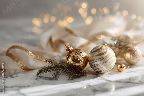 Golden Minimal Christmas Decoration Still Life