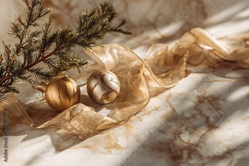 Golden Minimal Christmas Decoration Still Life