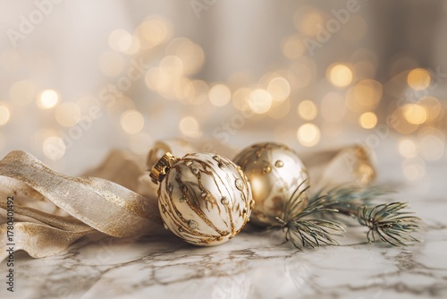 Golden Minimal Christmas Decoration Still Life