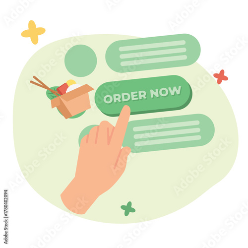 Flat Vector Illustration: Fast Food Ordering Process and Call to Action