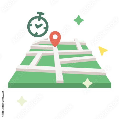 Illustration: Delivery Tracking Map with Location Pin and Timer