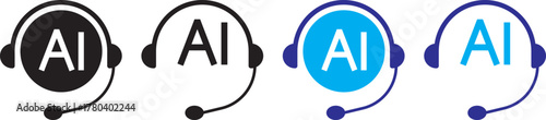 ai customer service icon set. chat headphone sign. Customer Support and Communication.  Virtual help chat bot with headset. customer support bots.  Ideal for virtual help tools