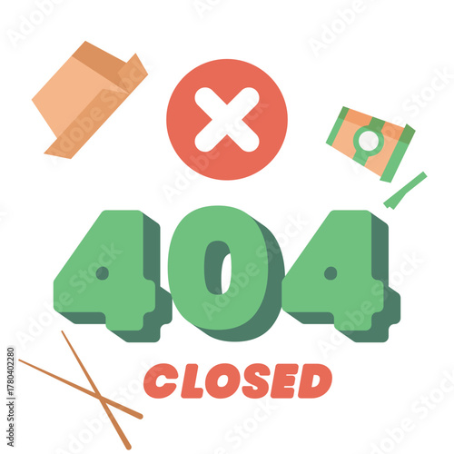 Vector Illustration: Error 404 Page Not Found or Store Closed