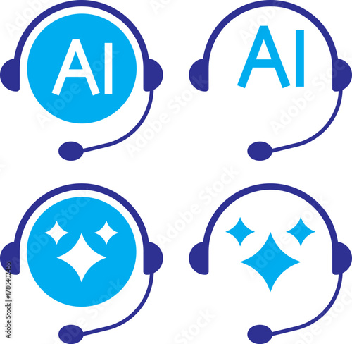 ai customer service icon set. chat headphone sign. Customer Support and Communication.  Virtual help chat bot with headset. customer support bots.  Ideal for virtual help tools