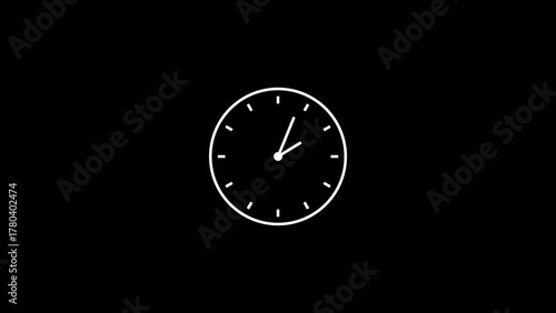 Abstract clock 24 hours day fast speed white color 4k illustration. Beautiful clock icon black background 4k illustration.	