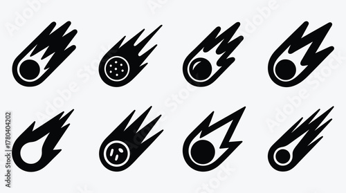 Collection of Meteor and Comet Vector Icons with Various Designs
