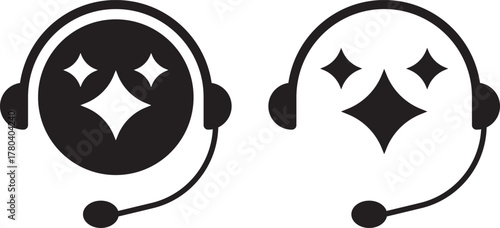 ai customer service icon set. chat headphone sign. Customer Support and Communication.  Virtual help chat bot with headset. customer support bots.  Ideal for virtual help tools