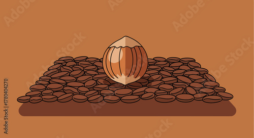 Hazelnut and Roasted Coffee Beans: A Simple Illustration In Brown Tones For Artworks