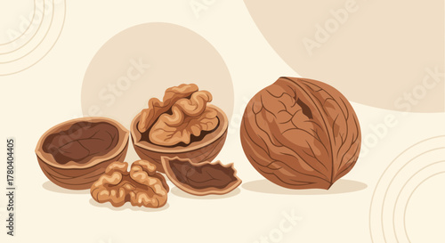 Healthy And Nutritious Walnuts: Close-Up Depiction on Beige Artistic Background