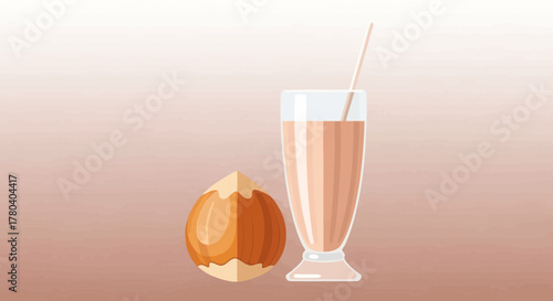 Healthy And Refreshing Nut Milk Smoothie With Hazelnut And Eco-Friendly Drinking Straw