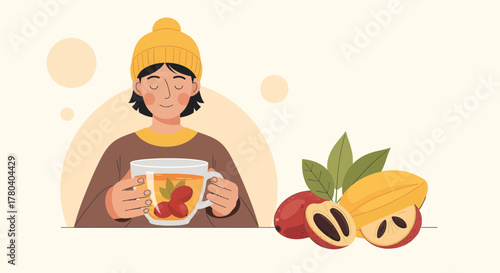 Healthy Beverage Enjoyed, Alongside Exotic Fruit, Ideal for Wellness and Relaxation