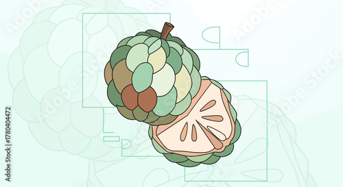 Illustration Of A Freshly Cut Exquisite Custard Apple On A Minimalist Background