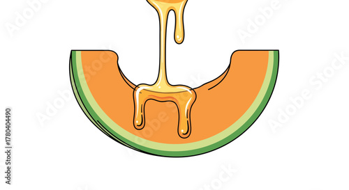 Illustration Of A Freshly Cut Melon Slice With Sweet Syrup Drizzling Down From Above