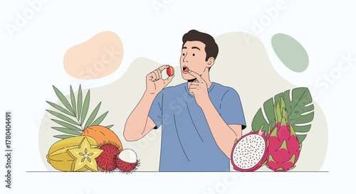 Healthy Eating Enthusiast Enjoys Fresh Exotic Fruit in a Vibrant And Colorful Illustration