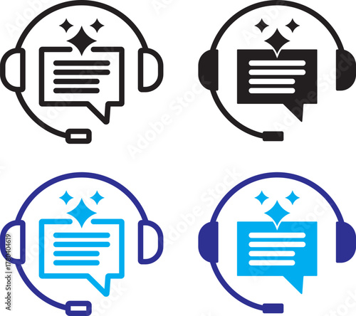 ai customer service icon set. chat headphone sign. Customer Support and Communication.  Virtual help chat bot with headset. customer support bots.  Ideal for virtual help tools