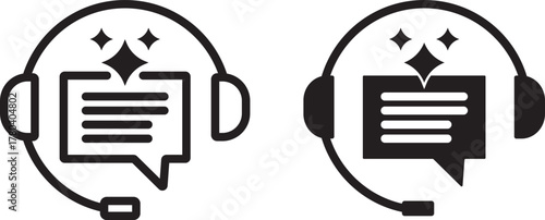 ai customer service icon set. chat headphone sign. Customer Support and Communication.  Virtual help chat bot with headset. customer support bots.  Ideal for virtual help tools