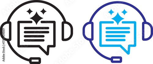 ai customer service icon set. chat headphone sign. Customer Support and Communication.  Virtual help chat bot with headset