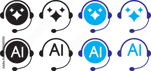 ai customer service icon set. chat headphone sign. Customer Support and Communication.  Virtual help chat bot with headset