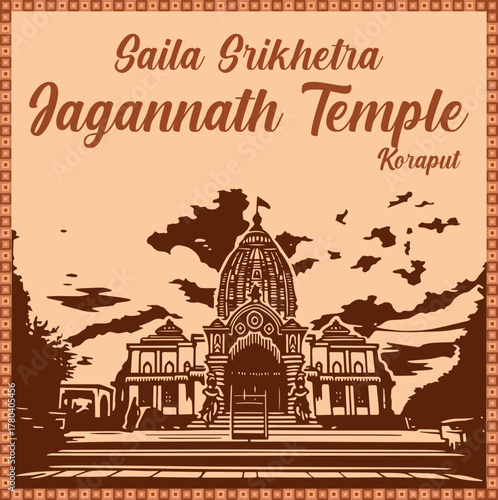 Papier peint Maa Hingula Temple Angul Scenic Vector Background - Nature and Hilltop Setting