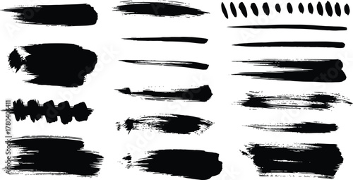 Mega bundle of different ink brush strokes:rectangle,square and round freehand drawings.Ink splatters,grungy painted lines,artistic design elements:waves,circles,triangles.