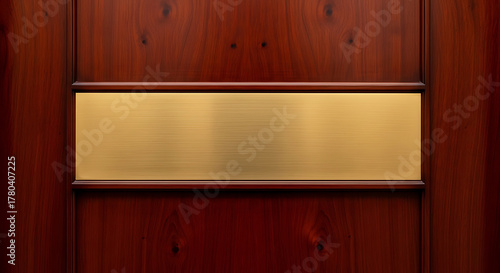 Elegant wood paneling with a gold nameplate presents a professional and sophisticated look for offices, doors, or upscale designs