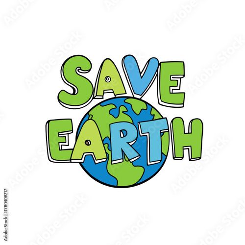 Save earth message with earth graphic and bold text isolated on white background silhouette
