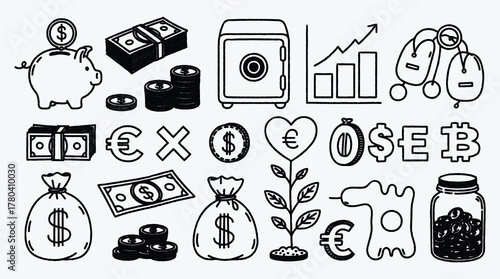 Financial Icons and Symbols Depicting Money Growth and Savings Concept