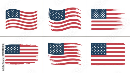 Creative Waving and Brush Stroke American Flag Collection for Patriotic, Branding, and Design Use