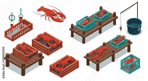 Isometric lobster farming equipment and techniques for sustainable aquaculture