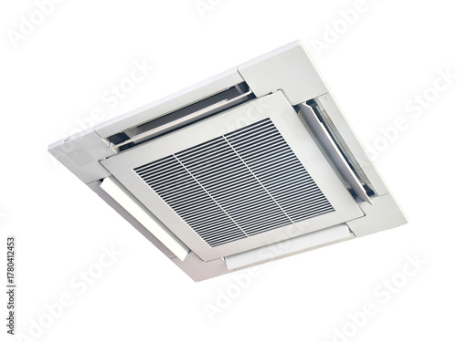 Ceiling type white air conditioner isolated white background
