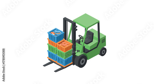 Isometric forklift with crates modern logistics and transportation icon