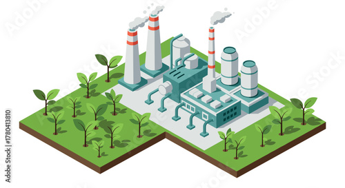 Ecofriendly factory with green energy and sustainability concept