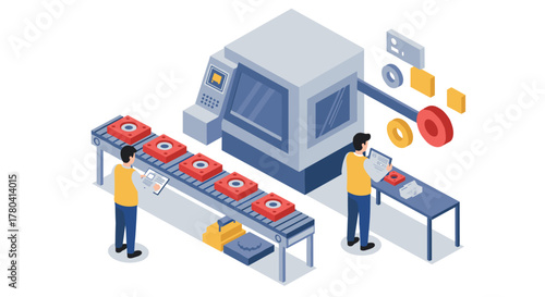 Isometric factory automation with 3d printing and conveyor belt system
