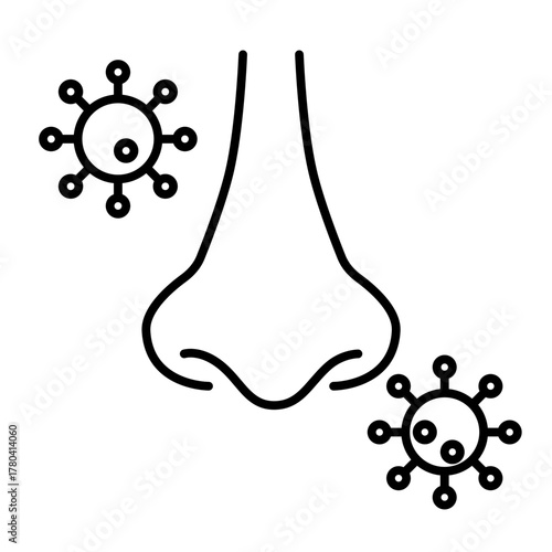 nose and virus line icon with editable stroke